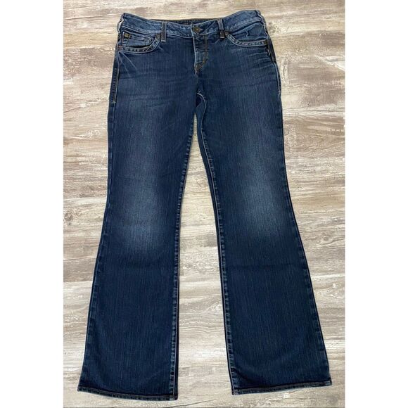 Silver AIKO Bootcut Jeans Mid Rise Embroidered Pocket Women’s Sz 30/33 - Picture 1 of 5